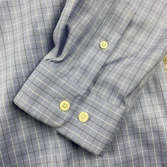 Eddie Bauer Shirt Men Extra Large Tall XLT Blue Checkered Wrinkle Resistant Polo - Picture 2 of 9